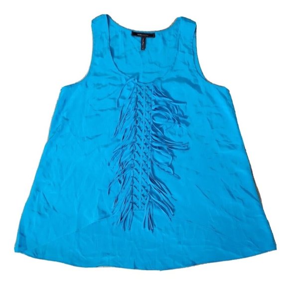 BCBGMaxAzria Tops - BCBG Maxazria Womens Aqua S Dress Tank Fringe Criss Cross Longer Back 100% Silk